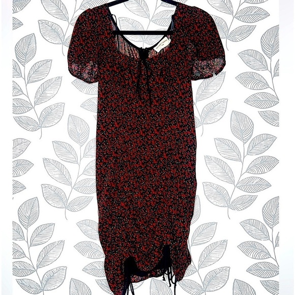 Victoria + Sofia Mini Dress S NWT Black Red Floral Tie Hem Lingerie Slip Style - Picture 1 of 11